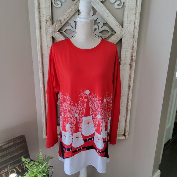 Women's Long Sleeve Layered Christmas Santa Clause Gnome Tunic Top T-Shirt Red - Picture 3 of 9